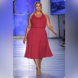 Jennifer Moore Red and White Polka Dot Midi Dress
